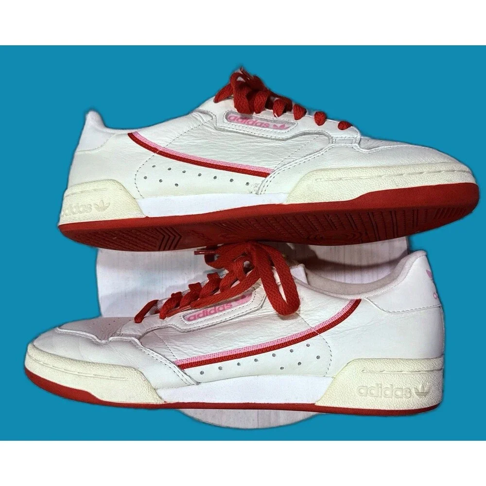 Size 9.5W/8M - Adidas Continental 80 White Shock Red/Pink